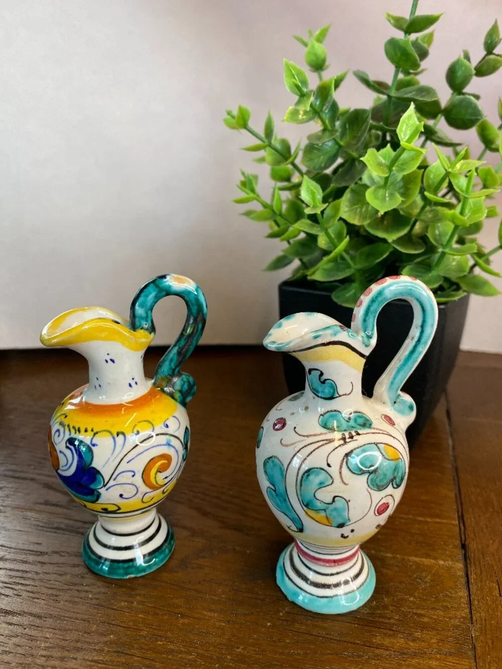 Vintage Italian Deruta Miniature Pitchers Set of 2 Ricco & Raffaellesco Deruta